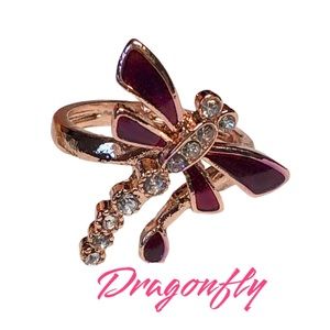 2/22 Cute dragonfly ring rose gold with rhinestone-costume NWOT